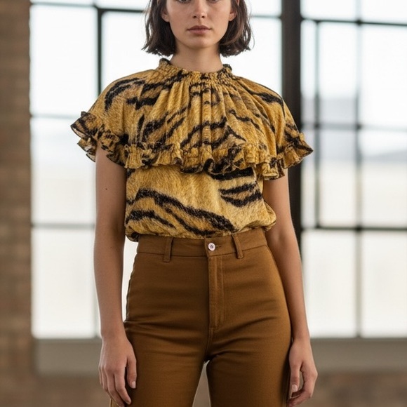 hoffmam copenhegan Tops - Hoffmann Copenhagen Tabitha Blouse Golden Hour Animal Print Size 34